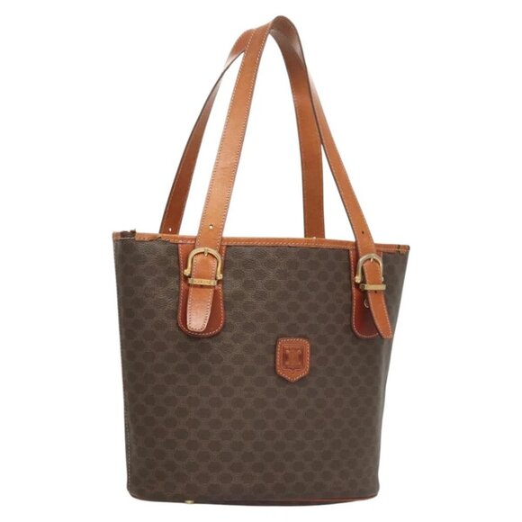 CELINE Macadam Canvas Shoulder Bag PVC Leather Brown Gold Auth 124117 - Picture 1 of 15